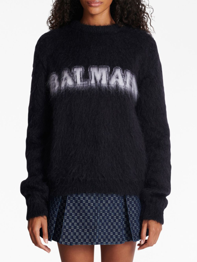 Shop Balmain Logo Mohair Sweater In Black