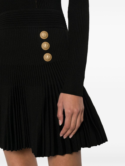 Shop Balmain Knitted Flared Short Dress In Black