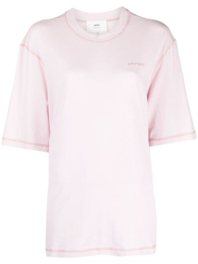 Shop Ami Alexandre Mattiussi Logo Cotton T-shirt In Pink