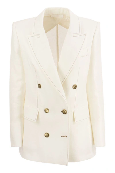 Shop Max Mara Verace - Linen Double-breasted Jacket In Cream