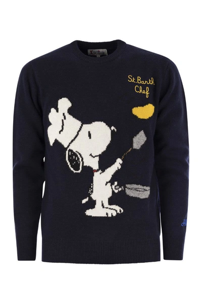 Shop Mc2 Saint Barth Snoopy Chef Jumper In Wool And Cashmere Blend In Navy Blue