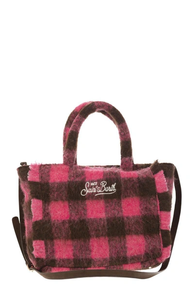 Shop Mc2 Saint Barth Wooly Colette Handbag With Fringes And Check Pattern In Fuxia/brown