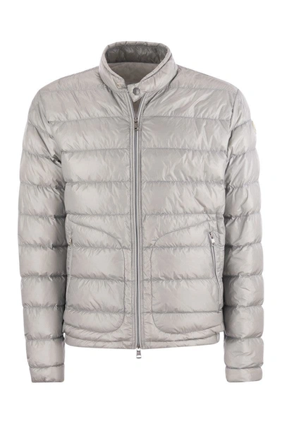 Shop Moncler Acorus - Short Down Jacket In Light Grey