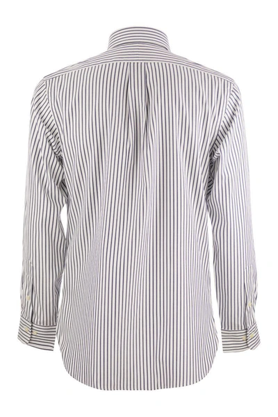 Shop Polo Ralph Lauren Custom-fit Striped Cotton Shirt In White/blue