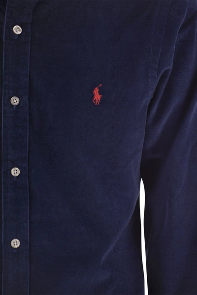 Shop Polo Ralph Lauren Slim-fit Velvet Shirt In Navy Blue