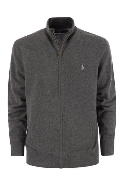 Shop Polo Ralph Lauren Wool Sweater With Zip In Grey