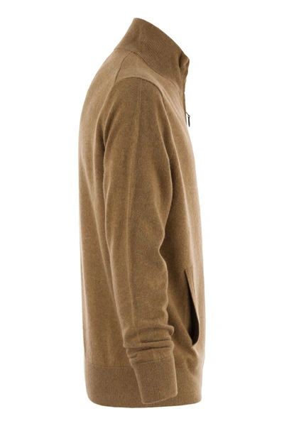 Shop Polo Ralph Lauren Wool Sweater With Zip In Camel