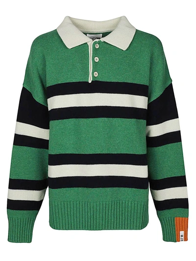 Right For Wool Striped Long Sleeve Polo Shirt In Green
