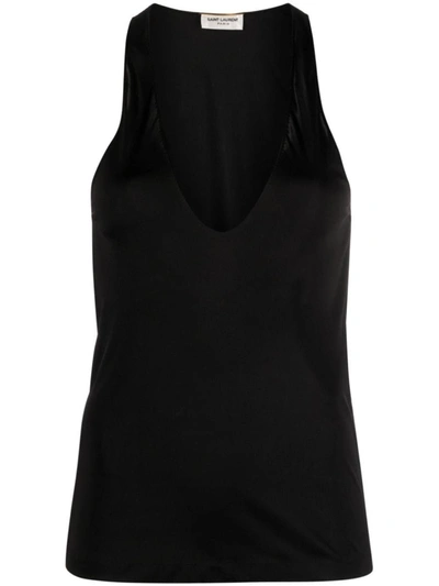 Saint Laurent Cassandre Tank Top In Silk Jersey In Black