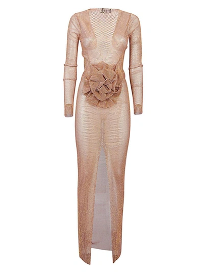 Santa Sparkle Beige Maxi Dress With Flower In Beige