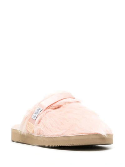 Suicoke Eco Fur Slippers Featuring Strap Detailing In Pink