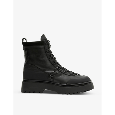 Shop Allsaints Women's Black Ker Logo-embossed Leather Ankle Boots