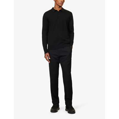 Shop Arne Men's Black Regular-fit Ribbed Cotton-knit Polo Shirt