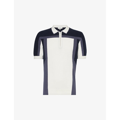 Shop Arne Colour-block Ribbed Cotton-knit Polo Shirt In Navy