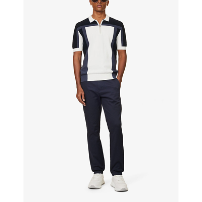 Shop Arne Colour-block Ribbed Cotton-knit Polo Shirt In Navy