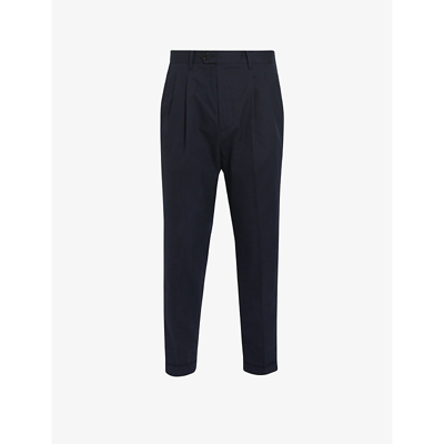 Shop Allsaints Tallis Tapered-leg Mid-rise Cotton-blend Trousers In Cosmic Blue