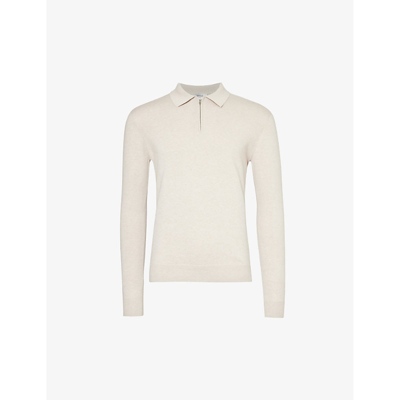 Shop Arne Men's Oatmeal Regular-fit Ribbed Cotton-knit Polo Shirt
