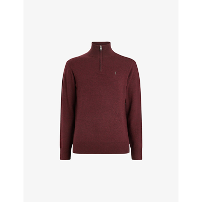 Shop Allsaints Kilburn Zip-up Funnel-neck Wool-blend Jumper In Mars Red