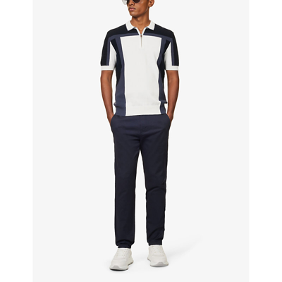 Shop Arne Men's Navy Tapered-leg Mid-rise Stretch-cotton Trousers