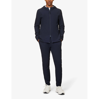 Shop Arne Men's Navy Active Elasticated-waist Regular-fit Tapered-leg Stretch-woven Trousers