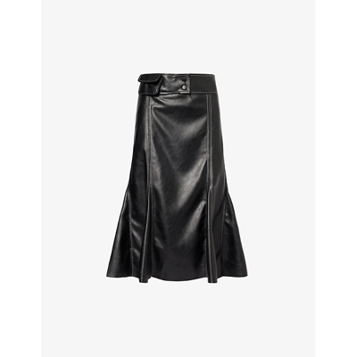 Shop Aya Muse Women's Black Sono Contrasting-stitching Faux-leather Midi Skirt