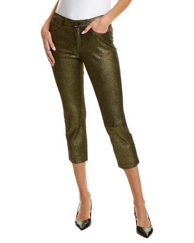 Shop Lafayette 148 New York Cropped Mercer Leather Pant In Yellow