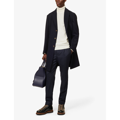 Shop Eleventy Single-breasted Notched-lapel Regular-fit Wool Coat In Navy