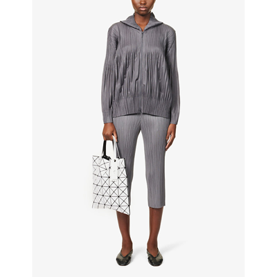 Shop Issey Miyake Pleats Please  Womens Gray Pleated Regular-fit Knitted Hoody