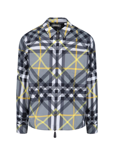 Shop Burberry Check Shirt Jacket In Gray