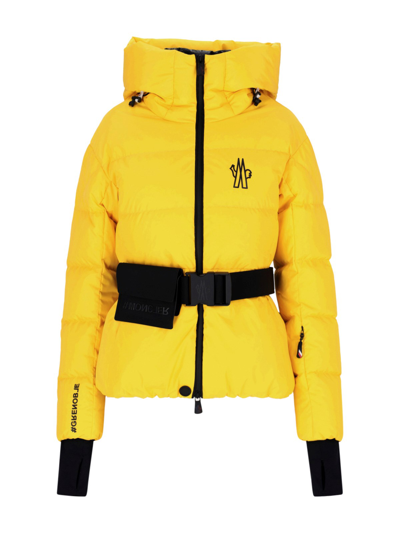 Shop Moncler Short Belt Down Jacket In Yellow