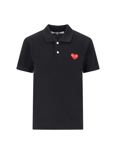 Shop Comme Des Garçons Play Logo Polo Shirt In Black  