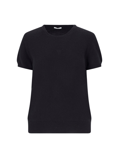 Malo Knit Crewneck With Ribbed Hem And Short Sleeves In Black  