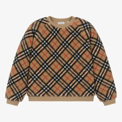 Shop Burberry Teen Girls Beige Check Fleece Sweatshirt