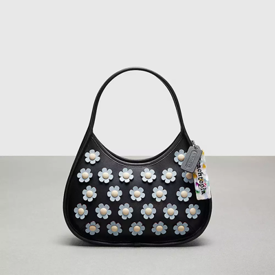 Shop Coach Ergo Bag With Mini Flower Appliqué In Upcrafted Leather In Black/ice Blue Multi
