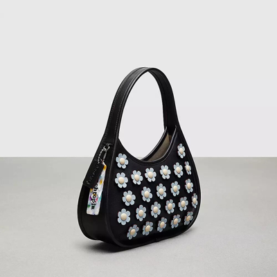 Shop Coach Ergo Bag With Mini Flower Appliqué In Upcrafted Leather In Black/ice Blue Multi