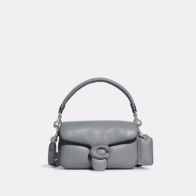 Shop Coach Pillow Tabby Shoulder Bag 18 In Silver/grey Blue