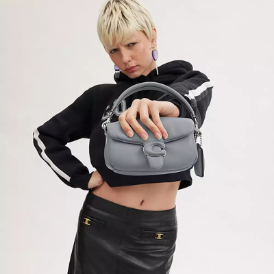 Shop Coach Pillow Tabby Shoulder Bag 18 In Silver/grey Blue