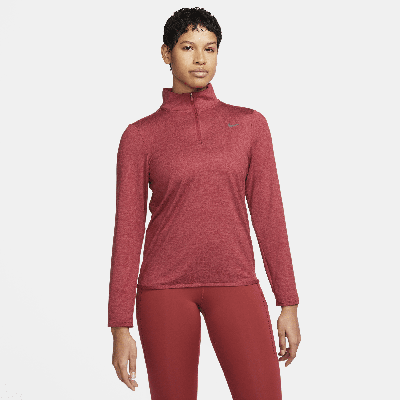 Shop Nike Women's Swift Element Uv Protection 1/4-zip Running Top In Red