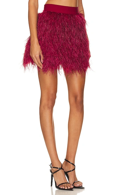 Shop Alice And Olivia Cina Feather Skirt In Burgundy