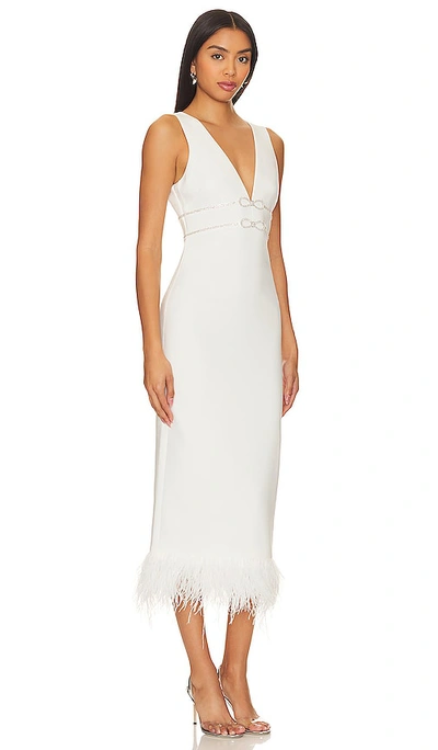 Likely Corianne Feather Trim Empire Waist Midi Dress In White