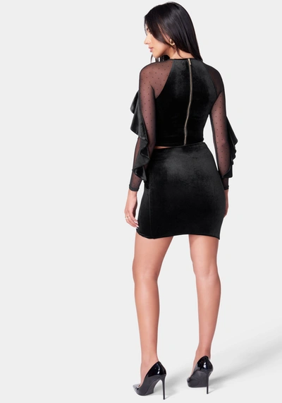 Shop Bebe Ruched Velour Mini Skirt In Black