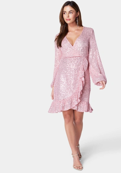 Shop Bebe Sparkle Wrap Mini Dress In Rose