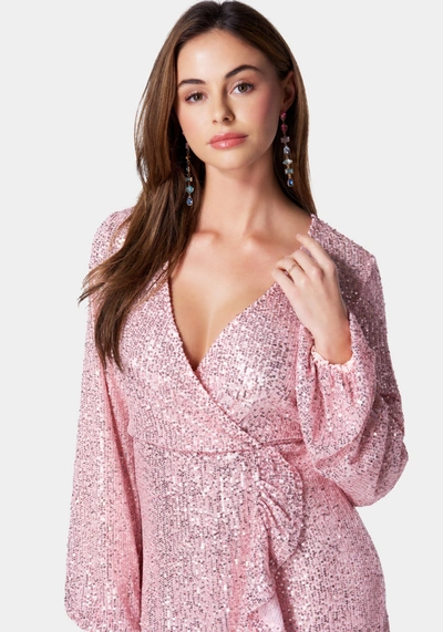 Shop Bebe Sparkle Wrap Mini Dress In Rose