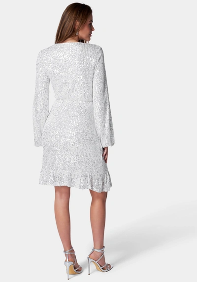 Bebe Sparkle Wrap Mini Dress In Silver