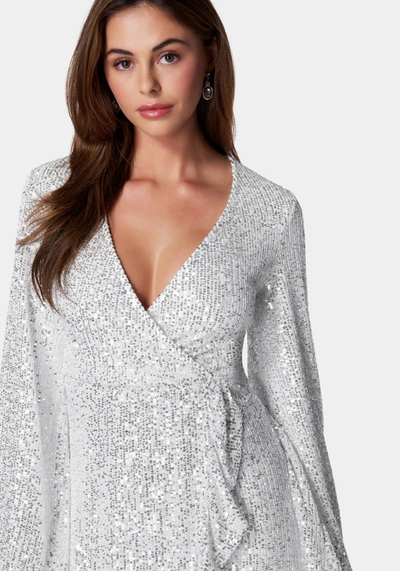 Bebe Sparkle Wrap Mini Dress In Silver