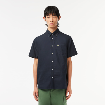Shop Lacoste Men's Regular Fit Short Sleeve Oxford Shirt - 15â¾ - 40 In Blue