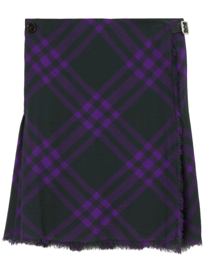 Shop Burberry Black Check-jacquard Kilt Skirt In Purple