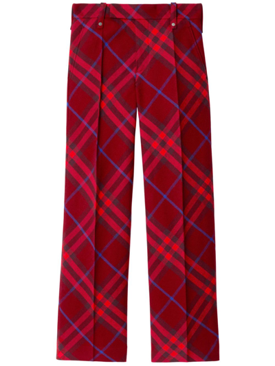 Shop Burberry Red Check Wool Trousers