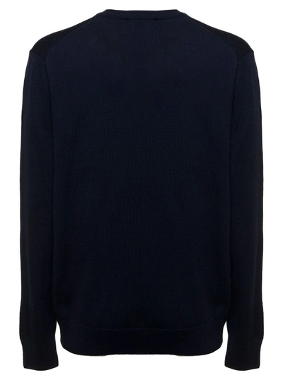 Shop Maison Kitsuné Man's Blue Merino Wool Sweater With Logo In Black
