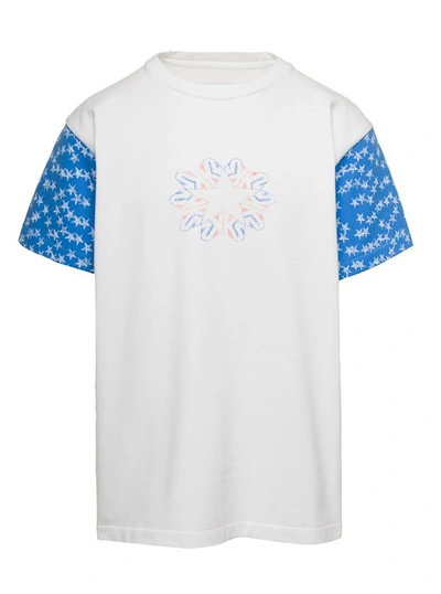 Shop Erl White T-shirt With Graphic Print On Sleeve And Front In Cotton